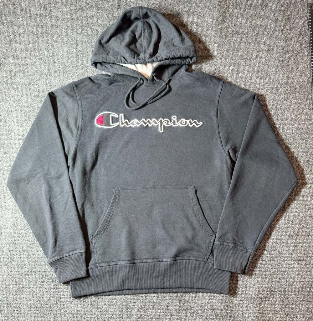 Champion Hoodie Mens Small Black Pullover Sweatshirt